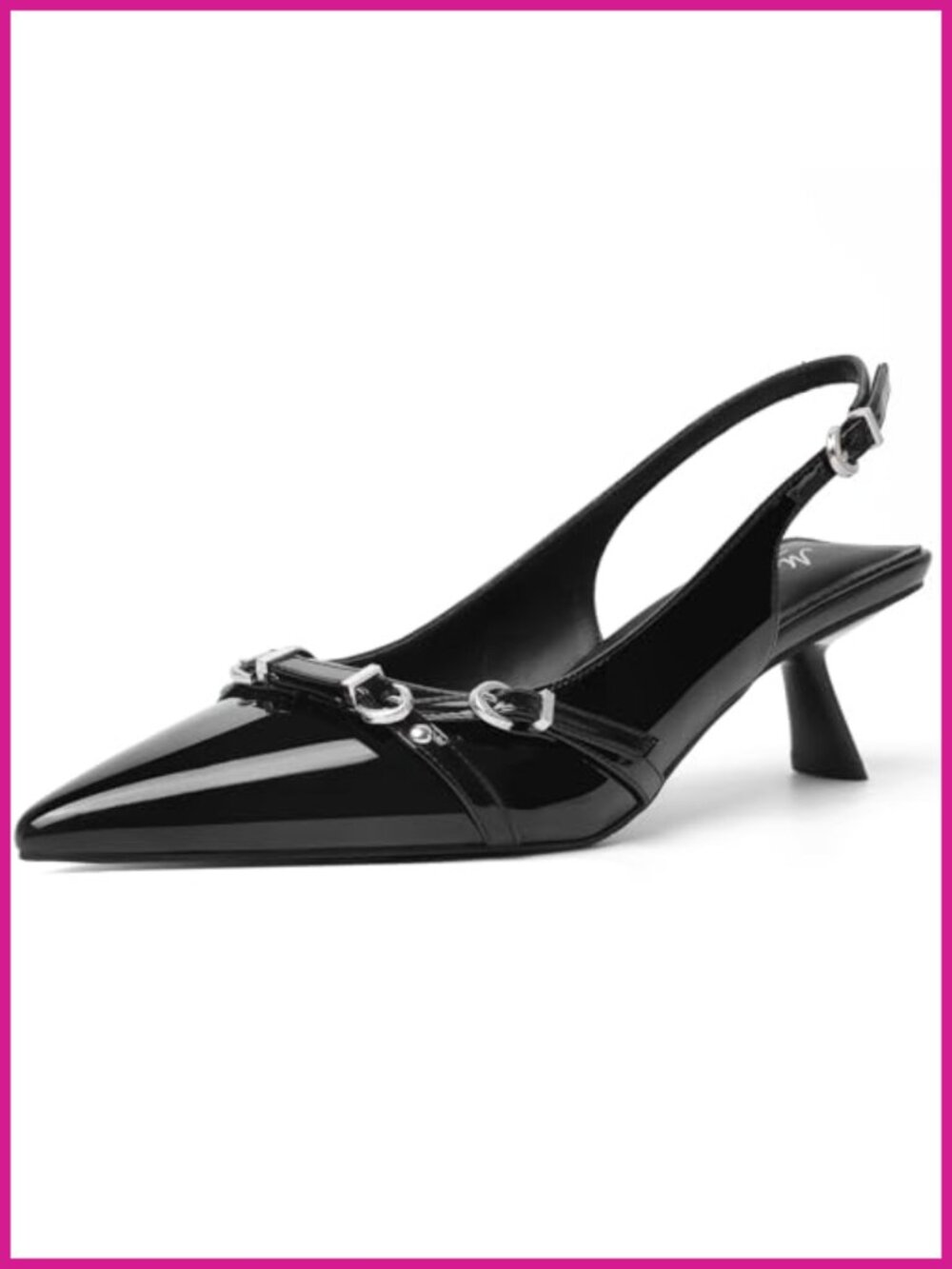 Kitten Heels Pointed Toe Faux Leather Slingback Buckle Dress Shoe